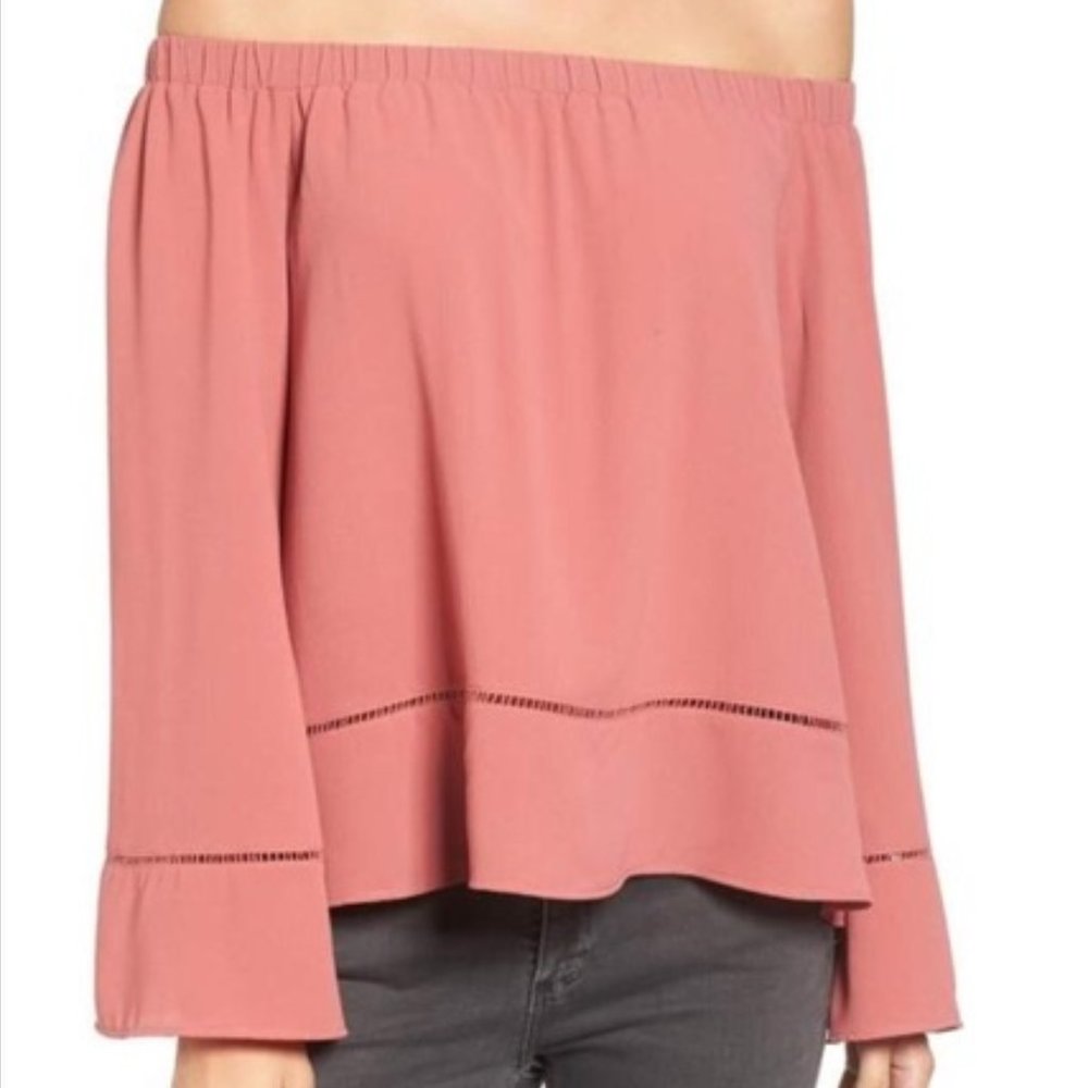 Salmon Off Shoulder Billowy Bohemian Top